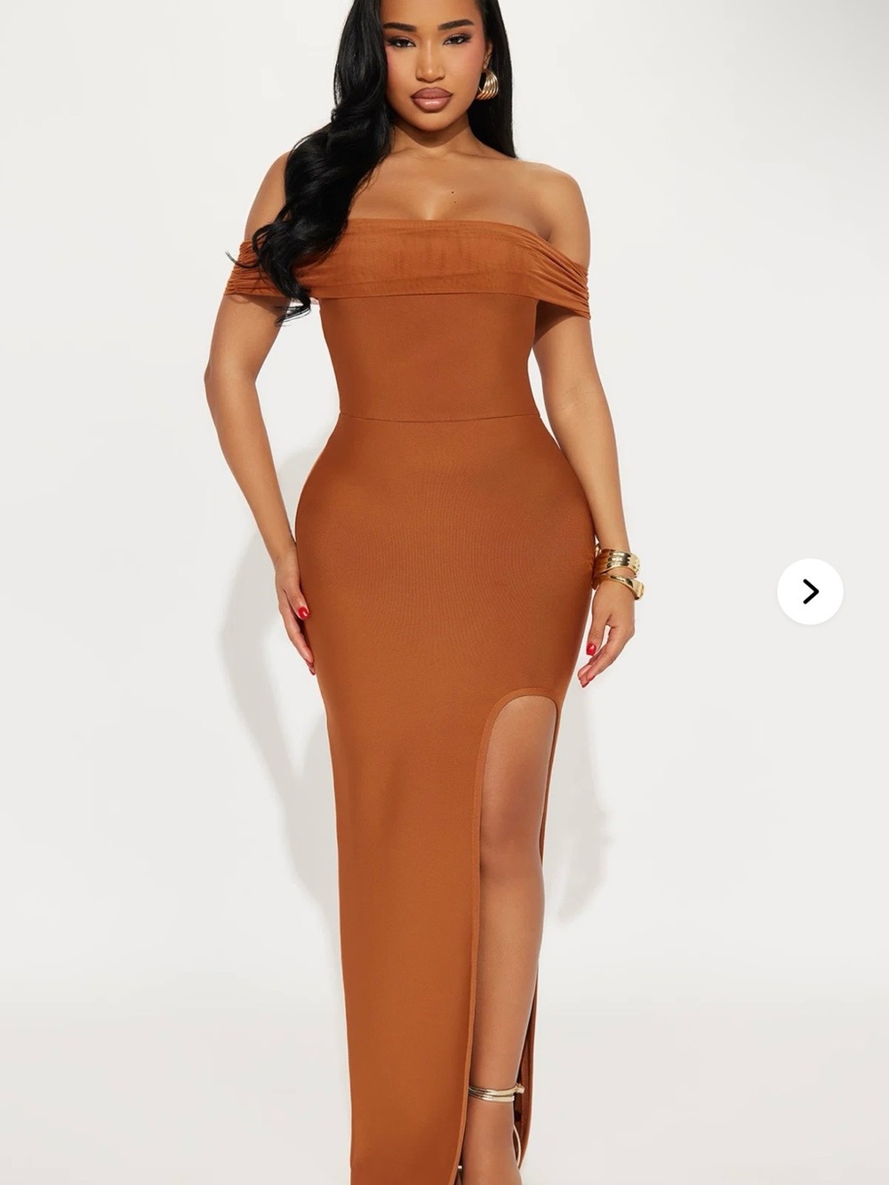 Fashion Nova One-Shoulder Rust Maxi Dress with Thigh Slit